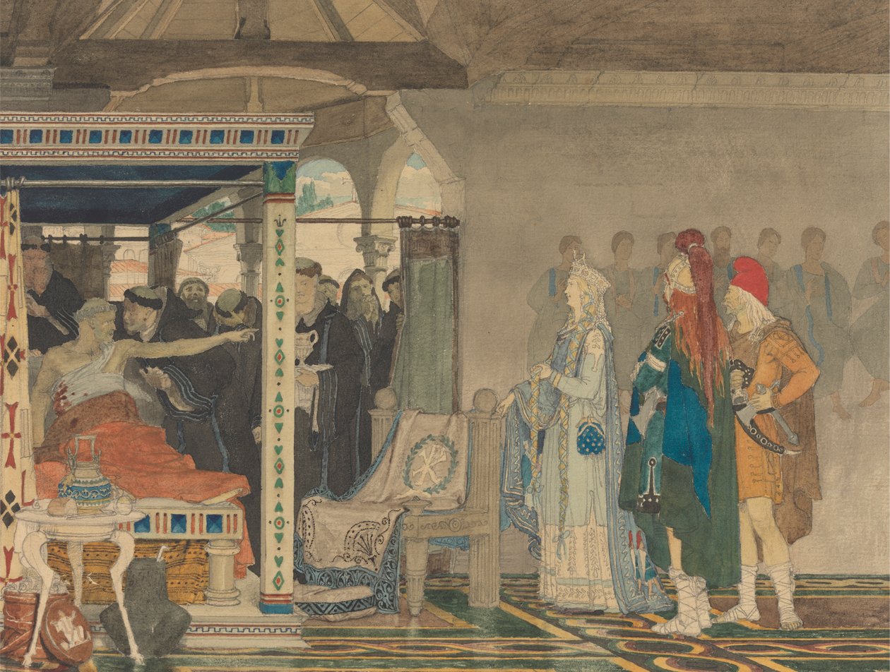 Fredegonda ved Praetextatus' dødsleie av Lawrence Alma Tadema