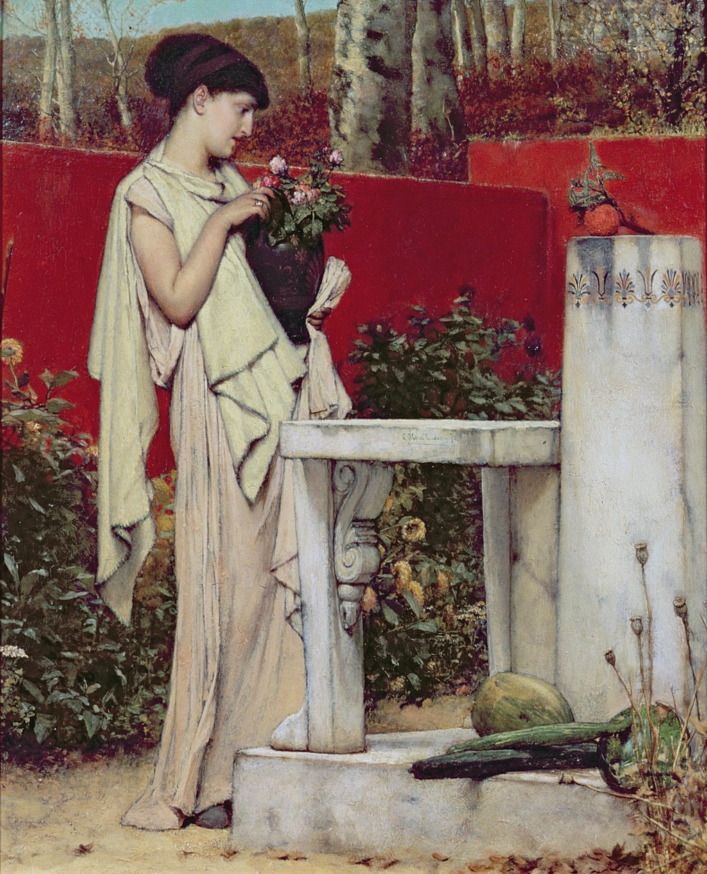 Kvinne med en vase med blomster av Lawrence Alma Tadema
