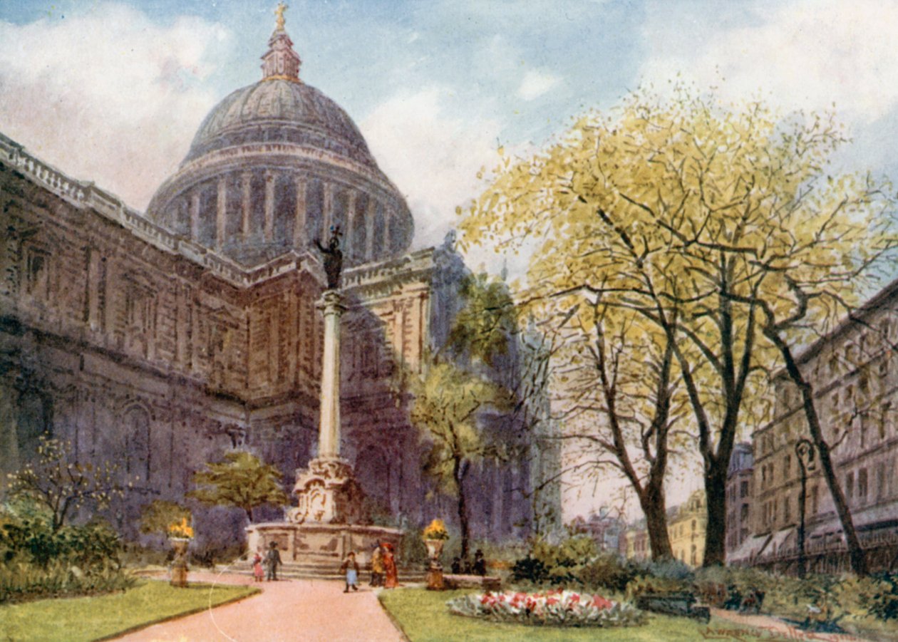 St. Pauls fra det nordøstlige hjørnet av kirkegården (fargelitografi) av Lawrence Deller