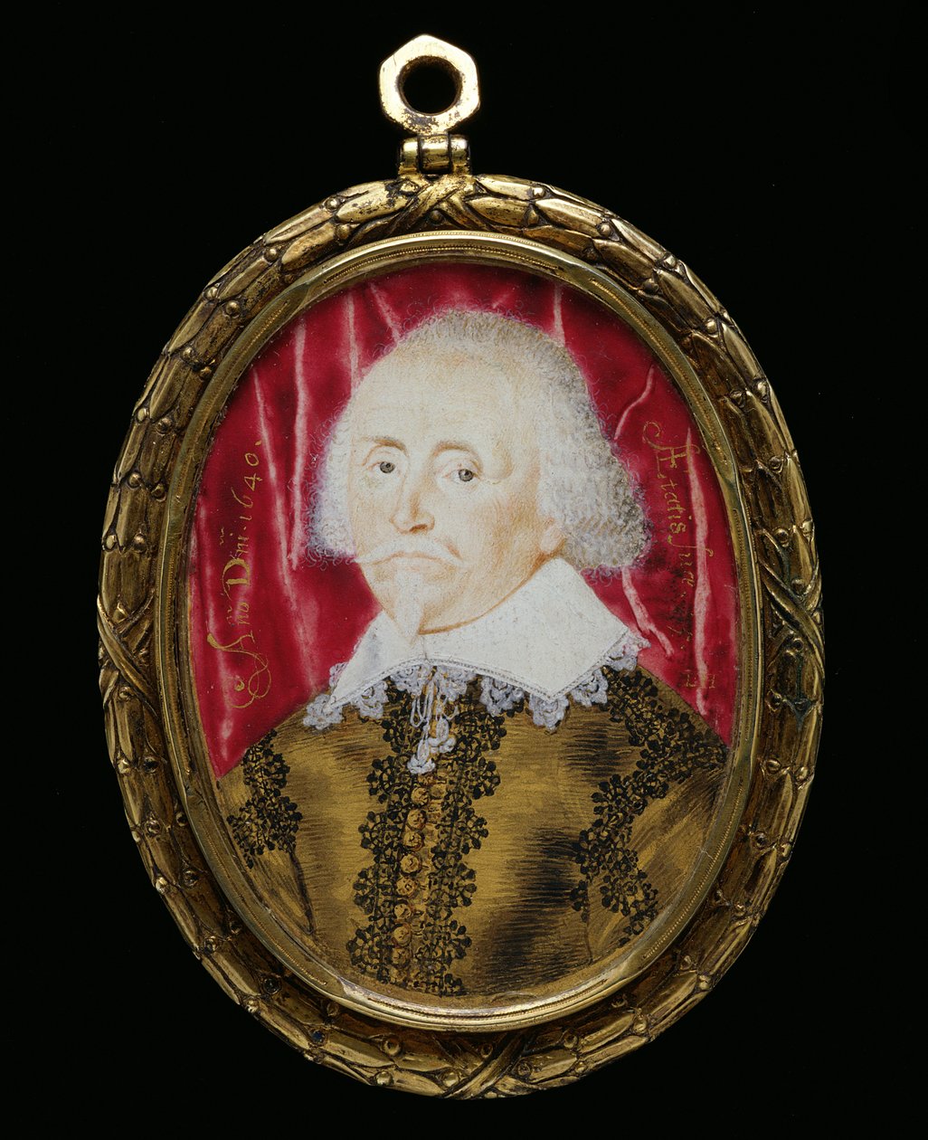 Portrettminiatyr av en ukjent mann, 1640 (wc på vellum) av Lawrence Hilliard