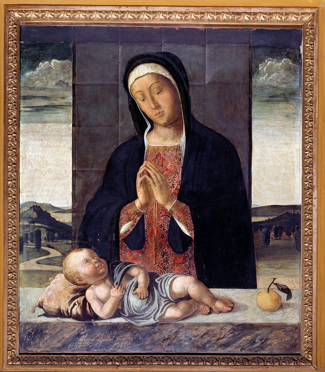 Jomfru som tilber Jesus (maleri, ca. 1500) av Lazzaro Bastiani