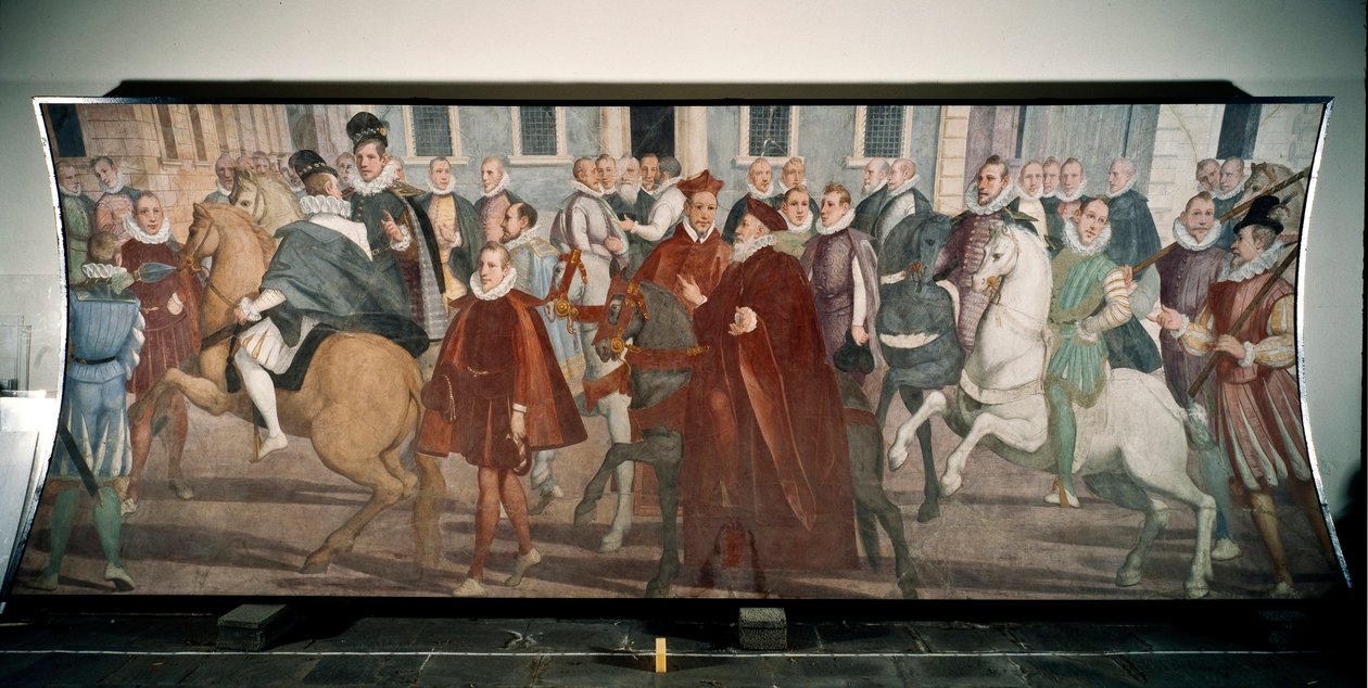 Doge Giacomo Durazzo Grimaldi guider kardinal Francesco Pacheco på gatene i Genes i 1574 (fresco av Lazzaro Tavarone