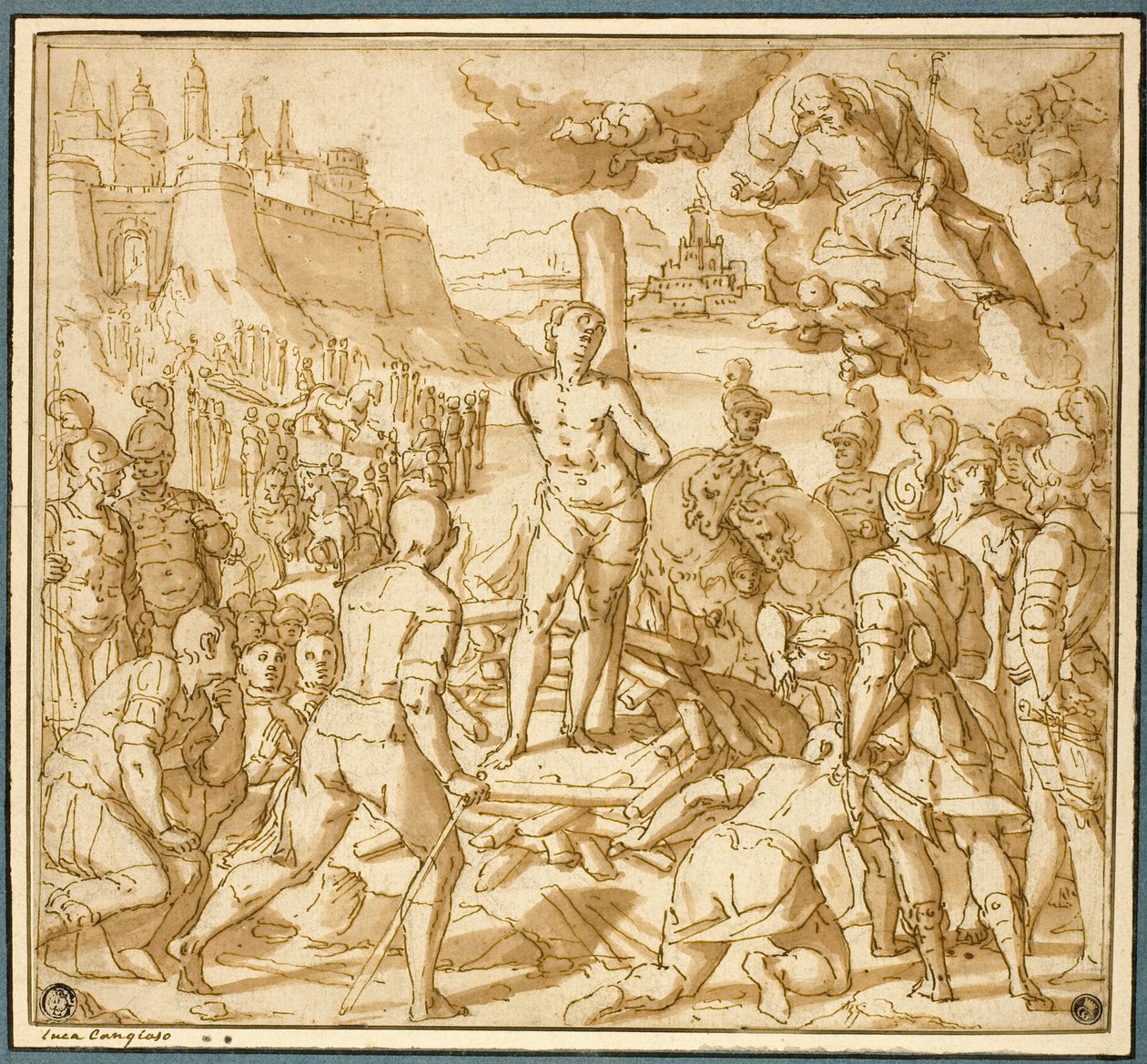 Studie for Saint James Saving an Innocent from the Flames av Lazzaro Tavarone