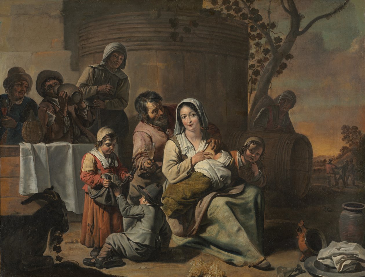 Vintage Scene og bondebarn dansende maleripar, 1650-tallet. av Le Nain