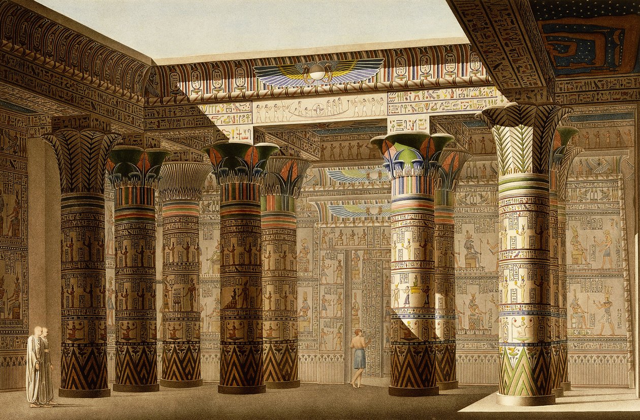 Portiko av det store tempelet Philae, Nubia, ca. 1809-1812 (fargegravering) av Le Pere (after)