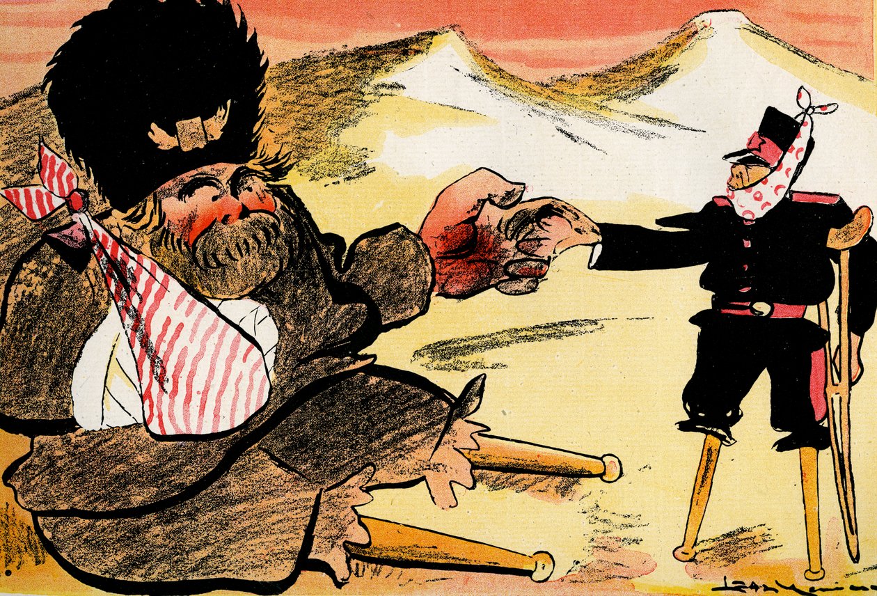 Fremtidsalliansen - "Vi burde ha startet slik!" – Russere og Japan håndhilser. 1904 (lito) av Leal de Camara