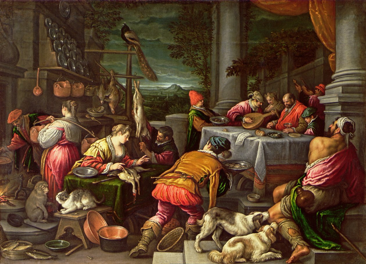 Den rike mannen og Lasarus, 1590-95 av Leandro da Ponte Bassano