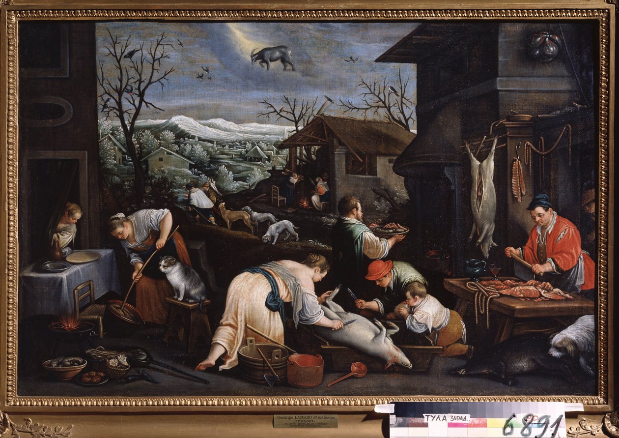 ««Desember måned»» (desember) Grisene slaktes. Steinbukken tegn symbol på himmelen. Maleri av Leandro Bassano da Ponte (1557-1622) 1595-1600 Statens kunstmuseum Tula Russland av Leandro da Ponte Bassano