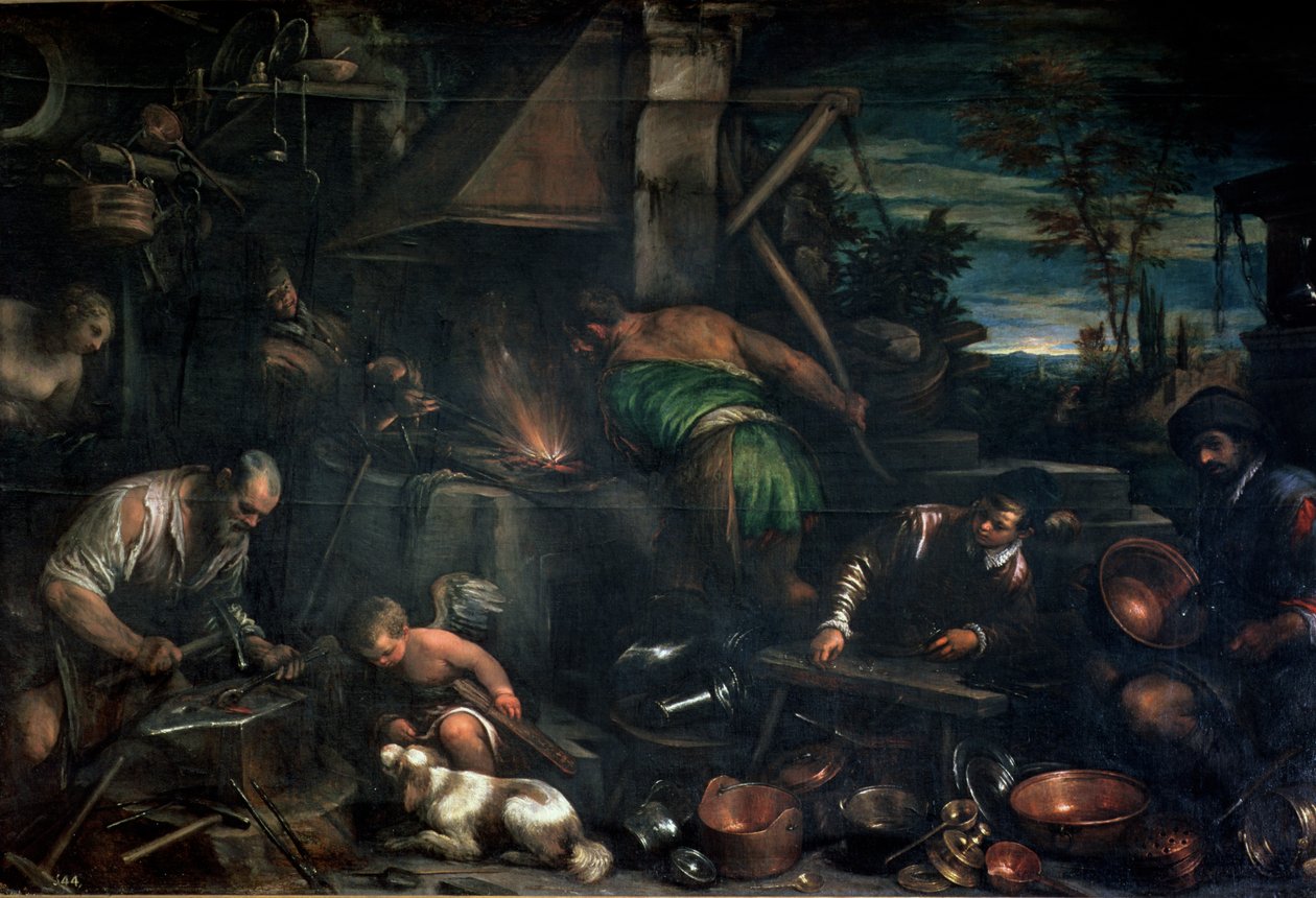 The Forge of Vulcan (olje på lerret) av Leandro da Ponte Bassano