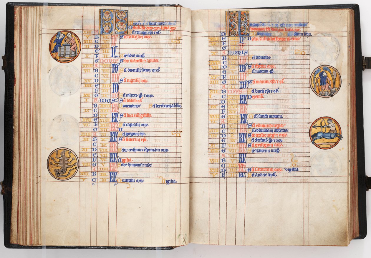 Lewis Psalter, åpning som viser kalendersider for oktober og november, ca. 1225-50 (tempera på vellum) av Leber Group