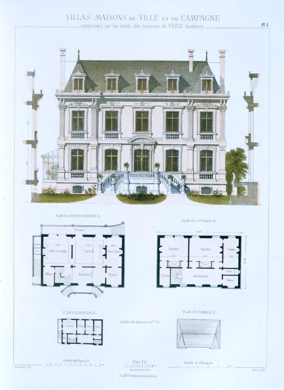 Design fra 'Town and Country Houses Based on the Modern Houses of Paris', ca. 1864 av Leblanc
