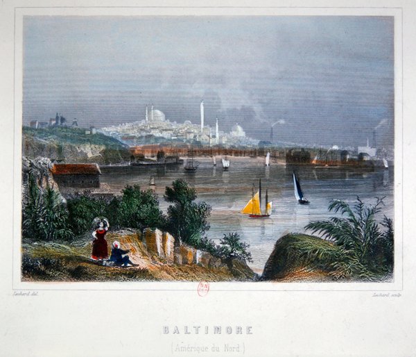 A View of Baltimore (farget stålgravering) av Lechard Lechard