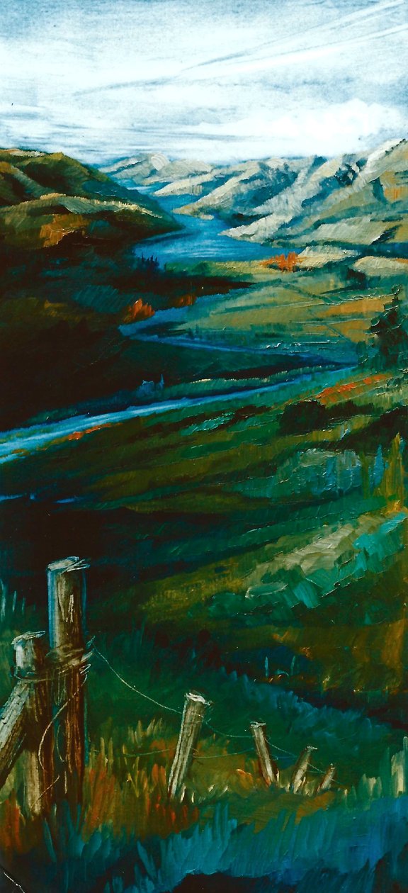 Akaroa NZ, 1997 (olje på papir) av Lee Campbell