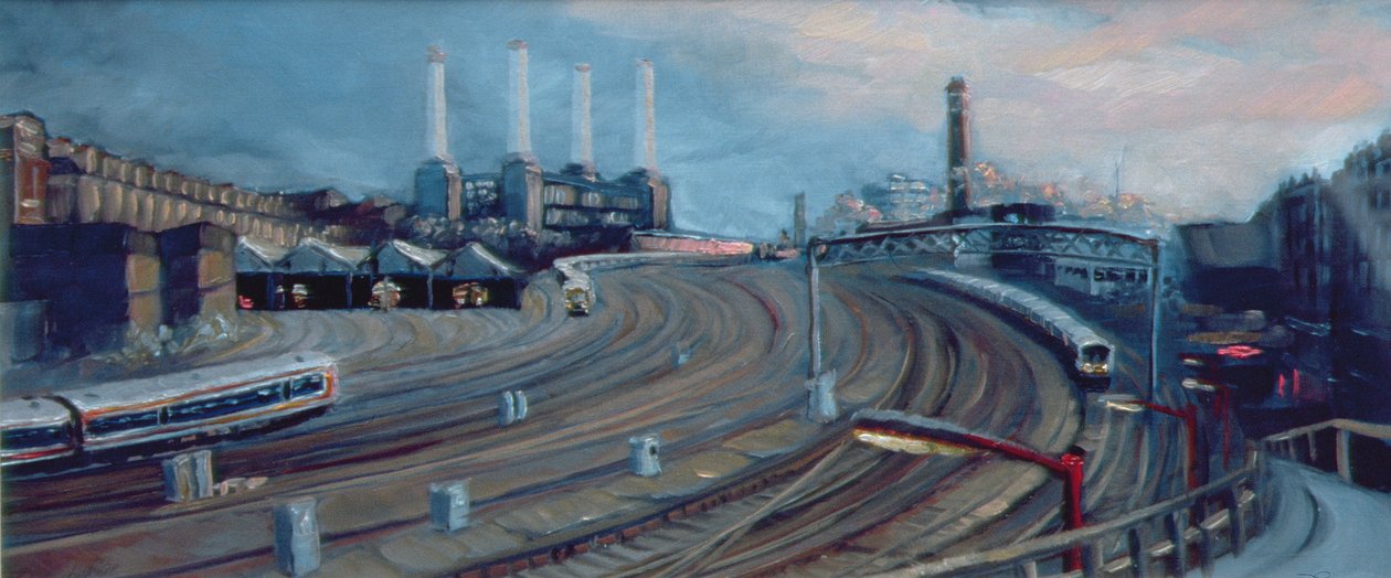 Ebury Bridge, 1998 (olje på papir) Victoria Station av Lee Campbell