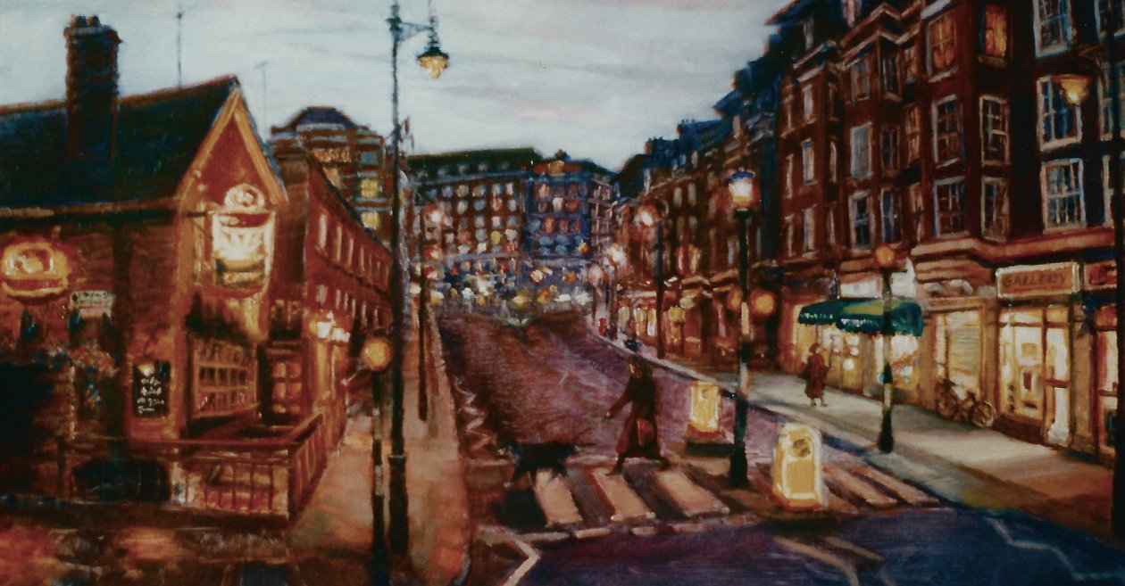 Ebury Bridge Rd. 2001 (olje på papir) Pimlico kveldsgate av Lee Campbell