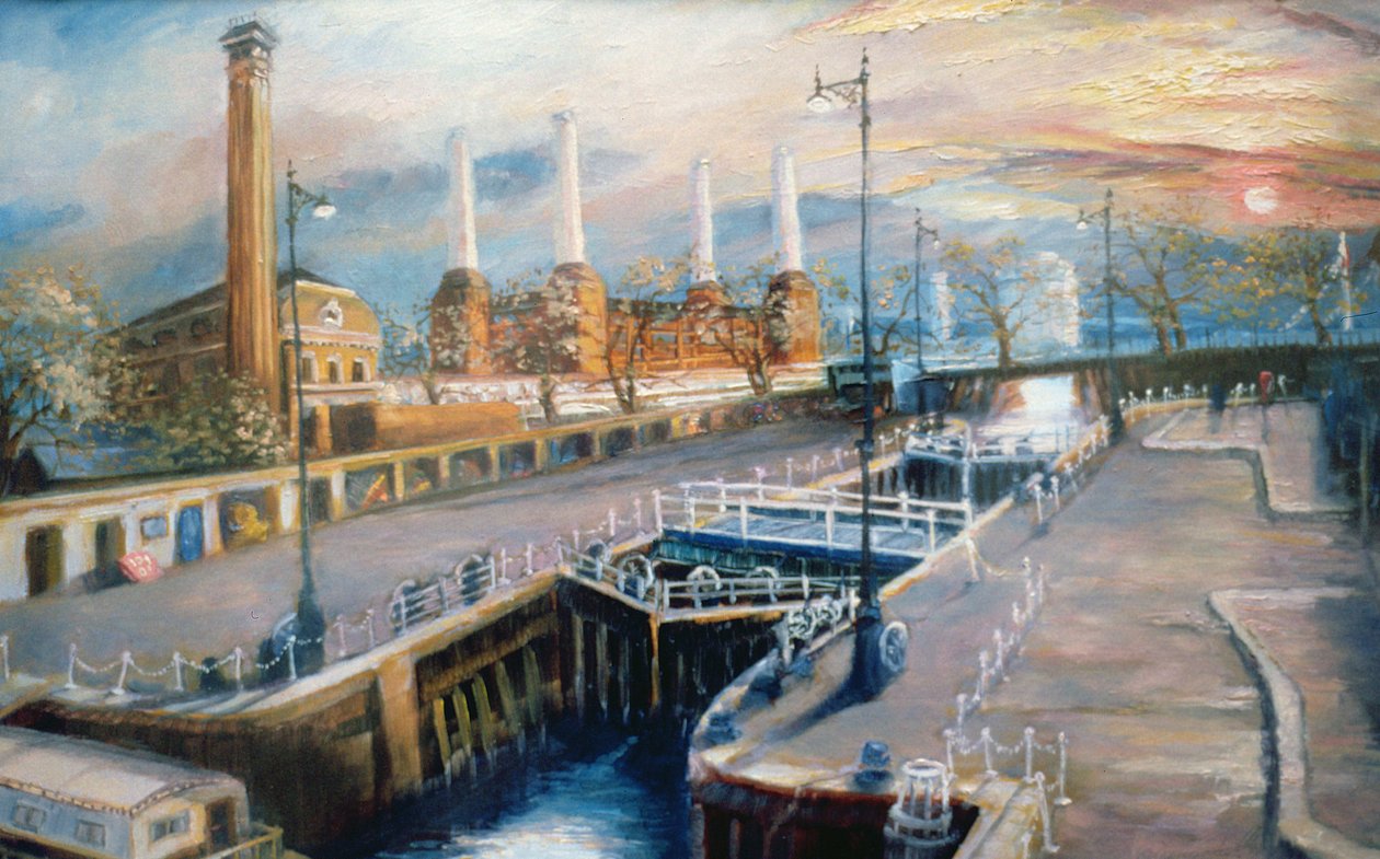 Grosvenor Dock, 1998 (olje på papir) Pimlico Embankment av Lee Campbell