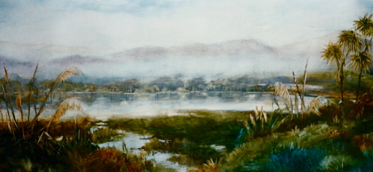 North Island, NZ, 2000, (olje på papir) av Lee Campbell