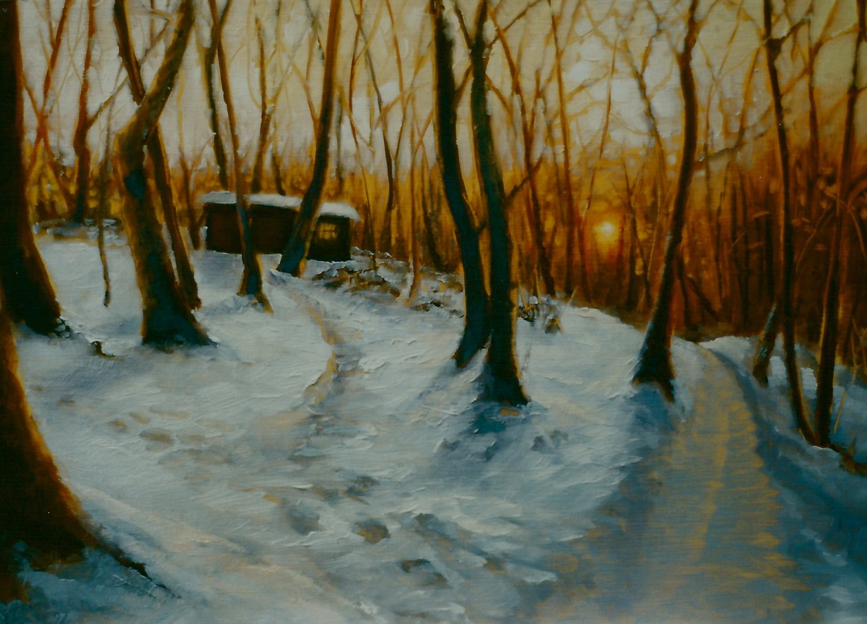 Snowy Woods 2002 solnedgang av Lee Campbell