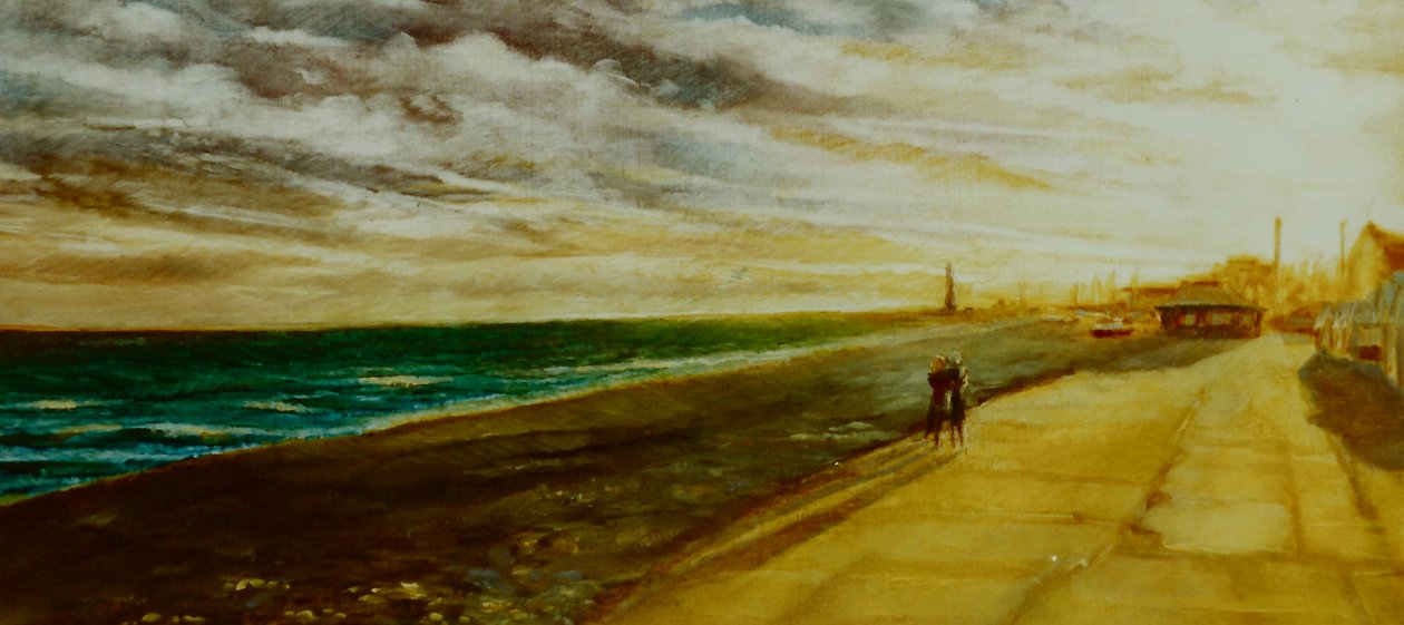 Golden Future, 2001 (olje på papir) Lovers on seashore av Lee Campbell