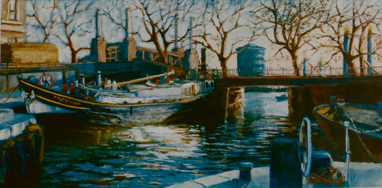 Grosvenor Dock, 2001 (olje på papir) Båt fortøyd i Thames Dock av Lee Campbell