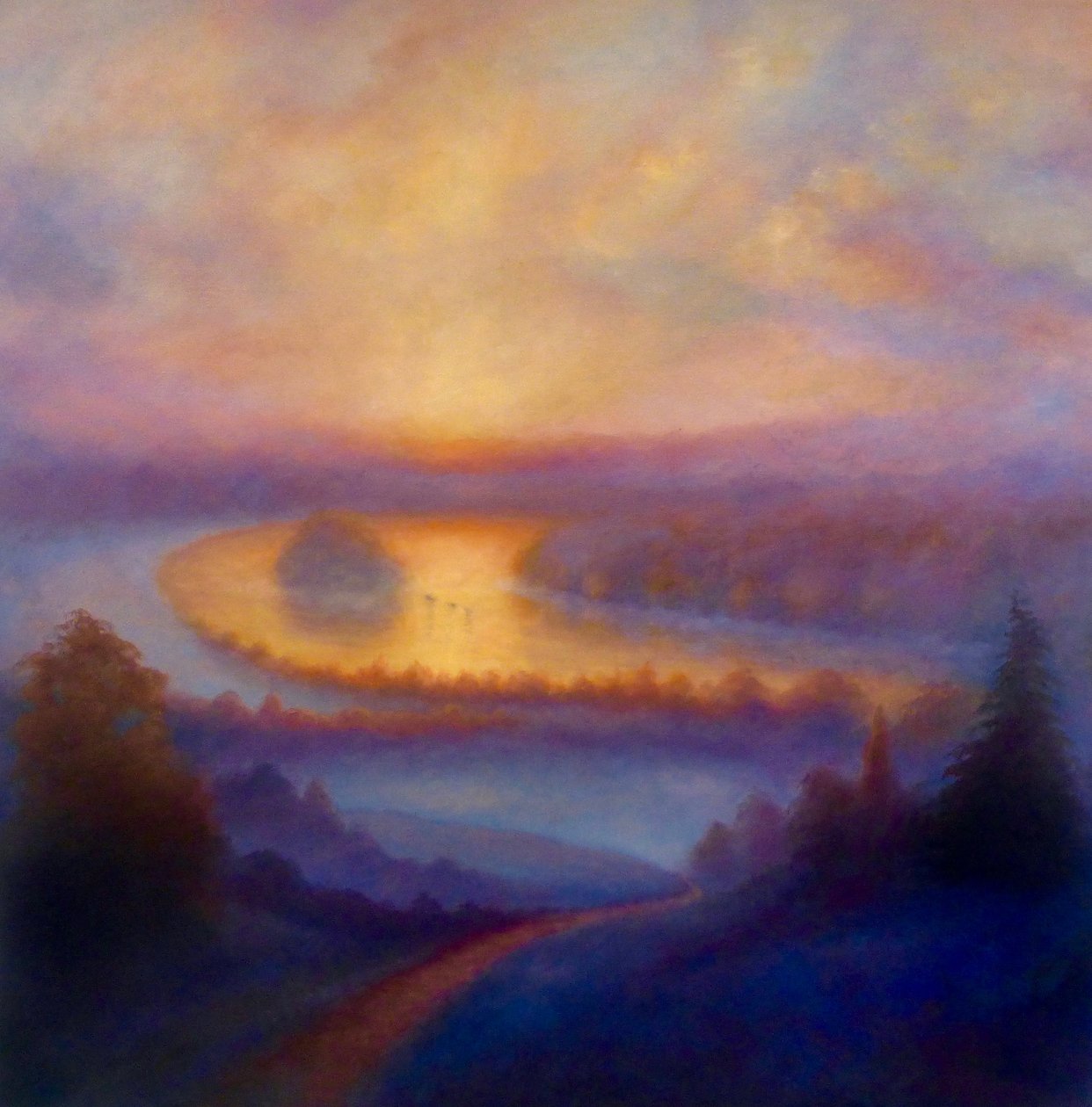 Misty View, 2023 (olje på lerret) av Lee Campbell