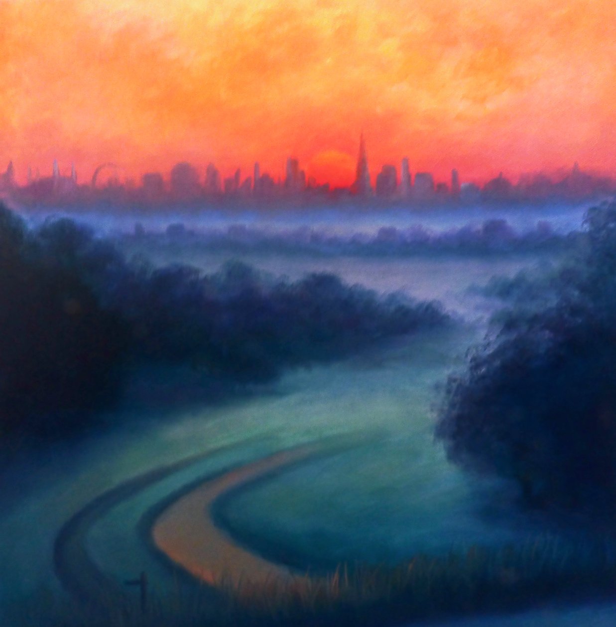 Summer Dawn Richmond Park; 2023 (olje på lerret) av Lee Campbell