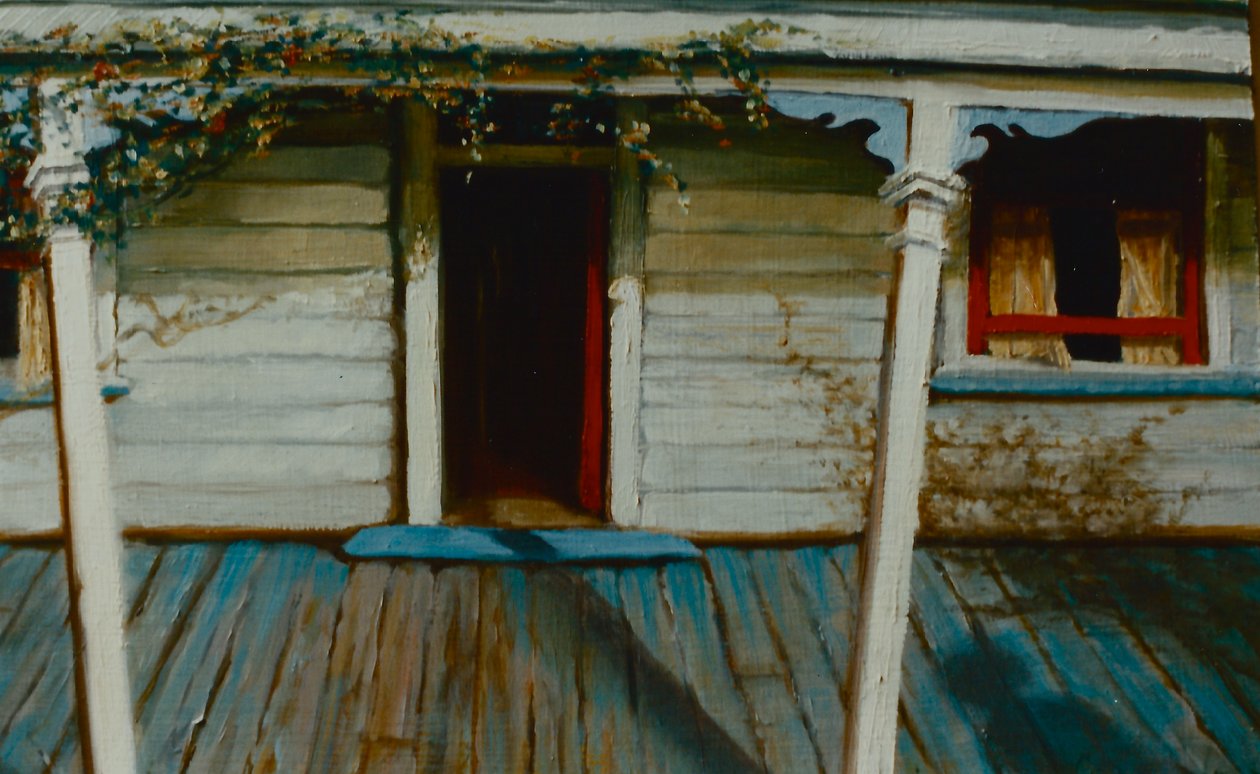 Veranda NZ 2002 (olje på panel) Solrik veranda av Lee Campbell