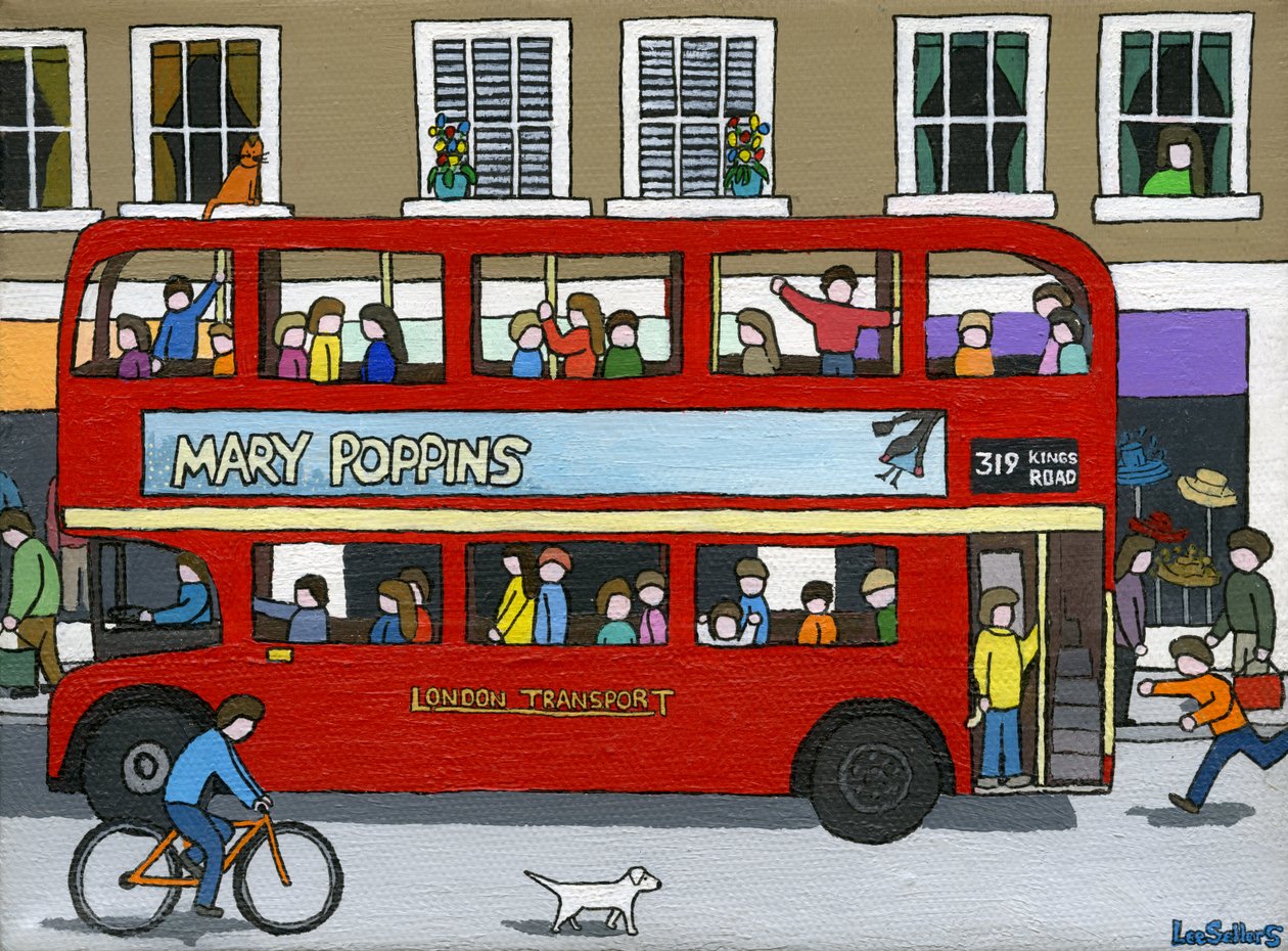 London Bus, 2015 (akryl og blekk på lerret) av Lee Sellers