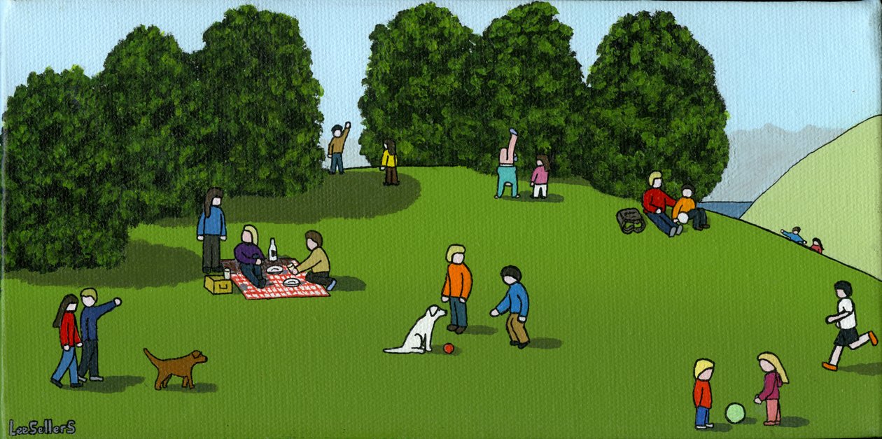 Picnic on the Hill, 2015 (akryl og blekk på lerret) av Lee Sellers