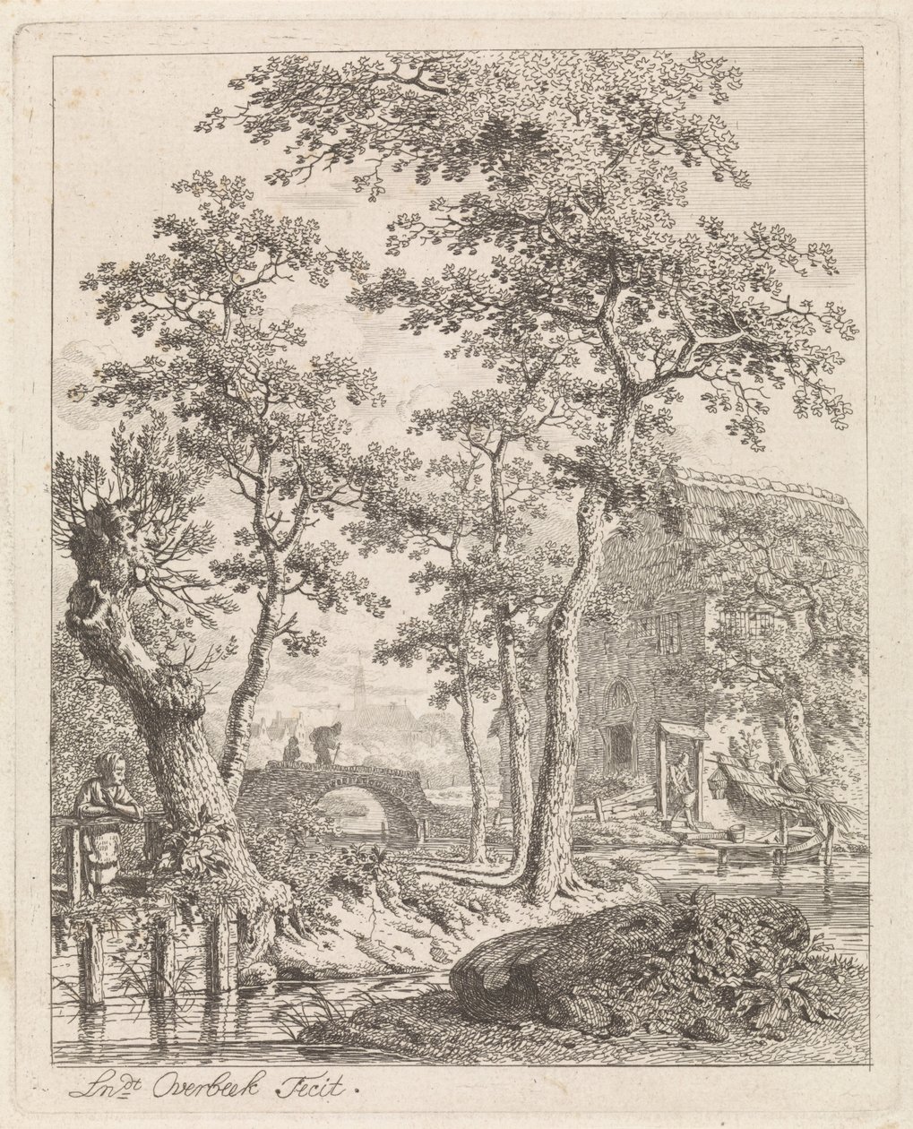 Gård på vannet Landskap med figurer (serietittel) av Leendert Overbeek