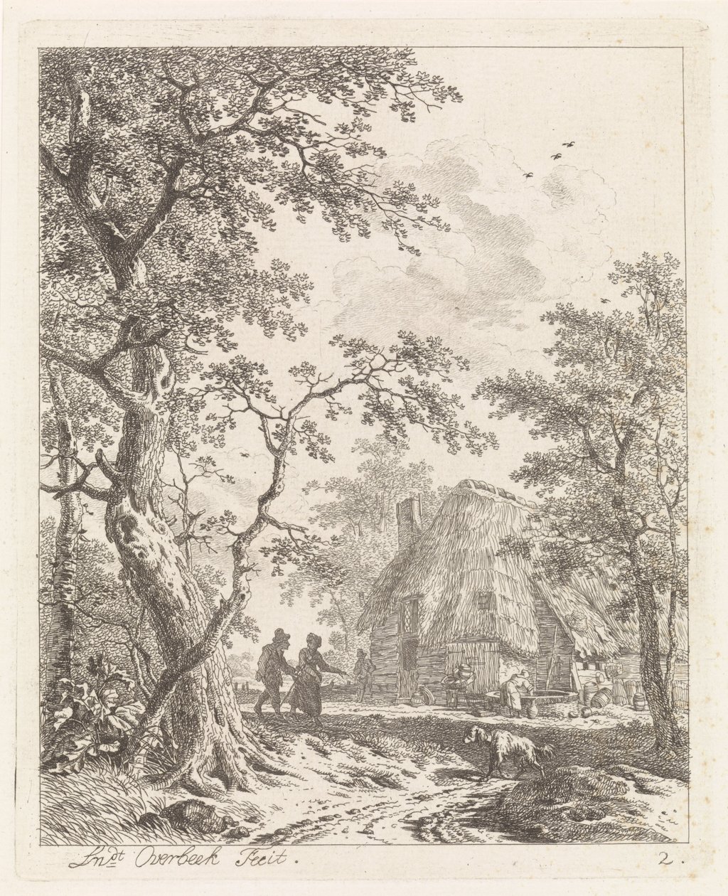 To turgåere på en gård Landskap med figurer (serietittel) av Leendert Overbeek