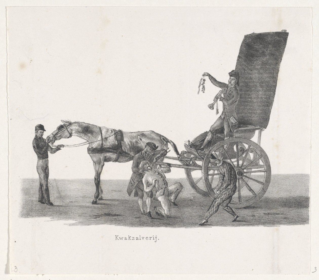 Sjees med en kvakksalver, 1835 Kvaksalveri (tittel på objekt) De individuelle forestillingene som de stiger holdt av H.H. Elever ved Leidsche Hoogeschool 9. februar: 1835, stengt (serietittel på objekt) av Leendert Springer (I)