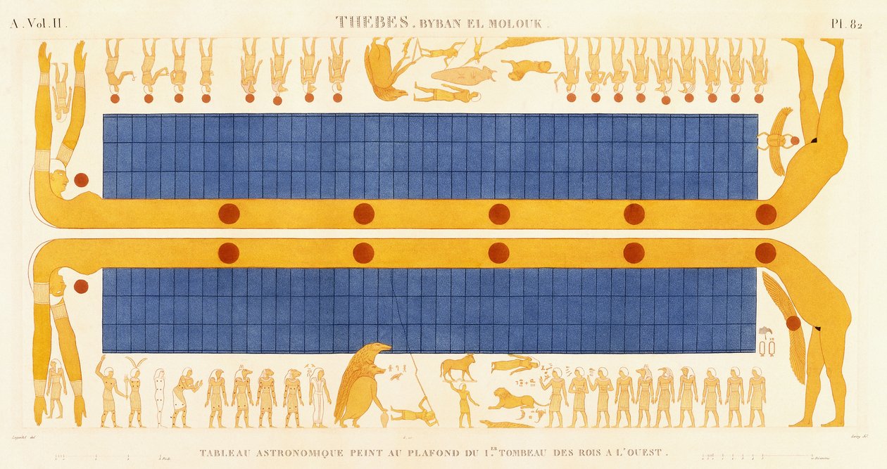 Theben, Byban el Molouk, ca. 1809-1812 (fargegravering) av Legentil (after)