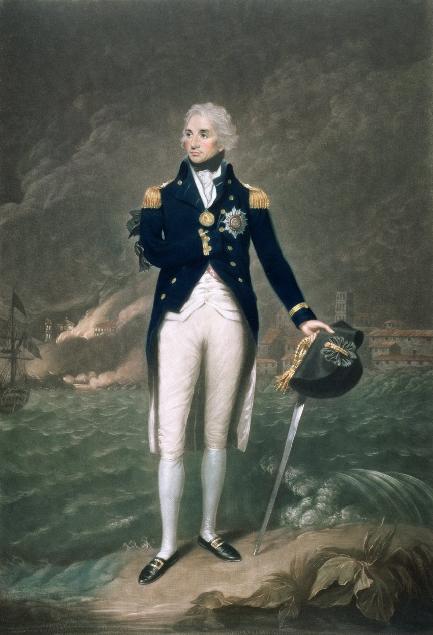 Sir Horatio Nelson, KB, kontreadmiral of the Blue, gravert og utgitt av William S. Barnard (1774-1849), pub. 1798 (farget lito) av Lemuel Francis Abbott