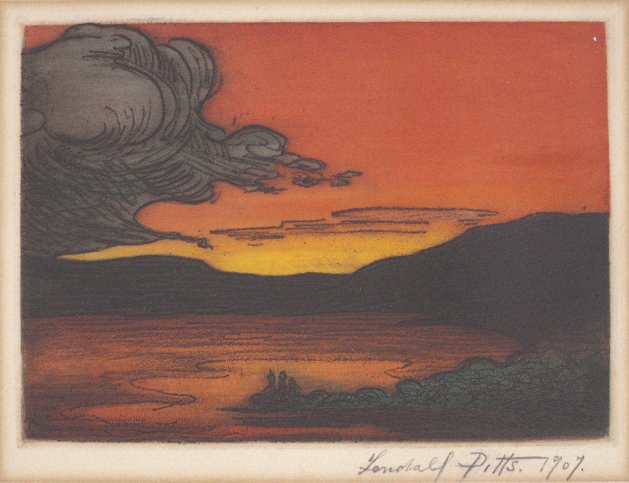 Sunset On The Lake (fargetsing og akvatint) av Lendall Pitts