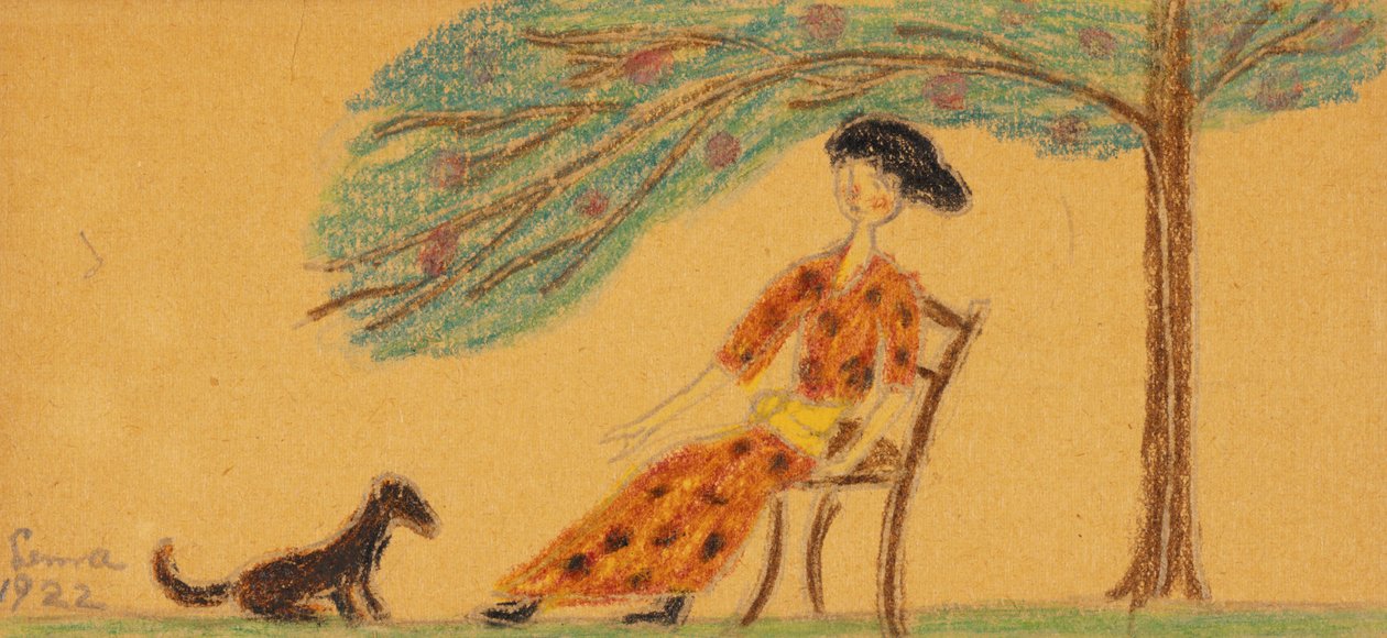 Kvinne og hund under treet av Lenna Glackens