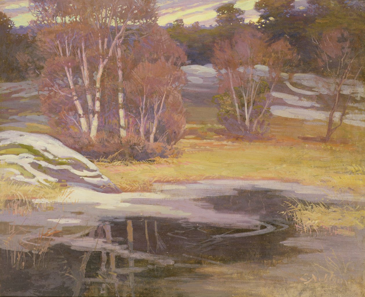Mellom vinter og vår (olje om bord) av Lennart Nyblom