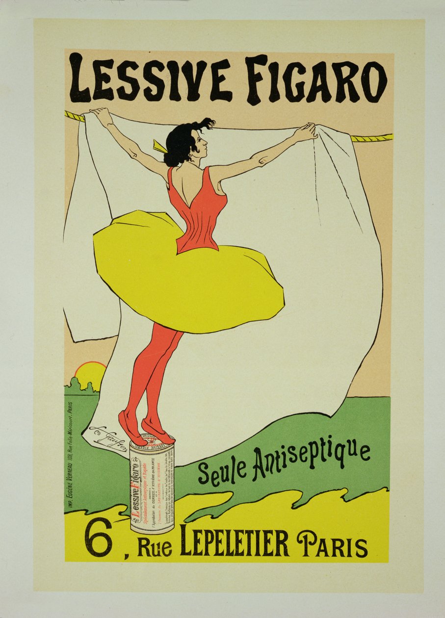 Reproduksjon av en plakat som reklamerer for 'Lessive Figaro', Rue Lepeletier, Paris, 1893 av Leo Gausson