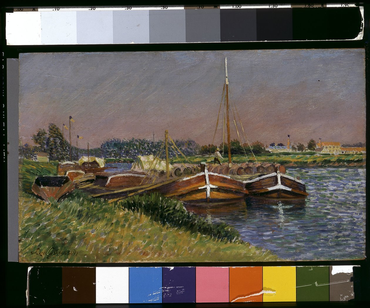 Lemmere på Marne ved Lagny (olje på tre) av Leo Gausson