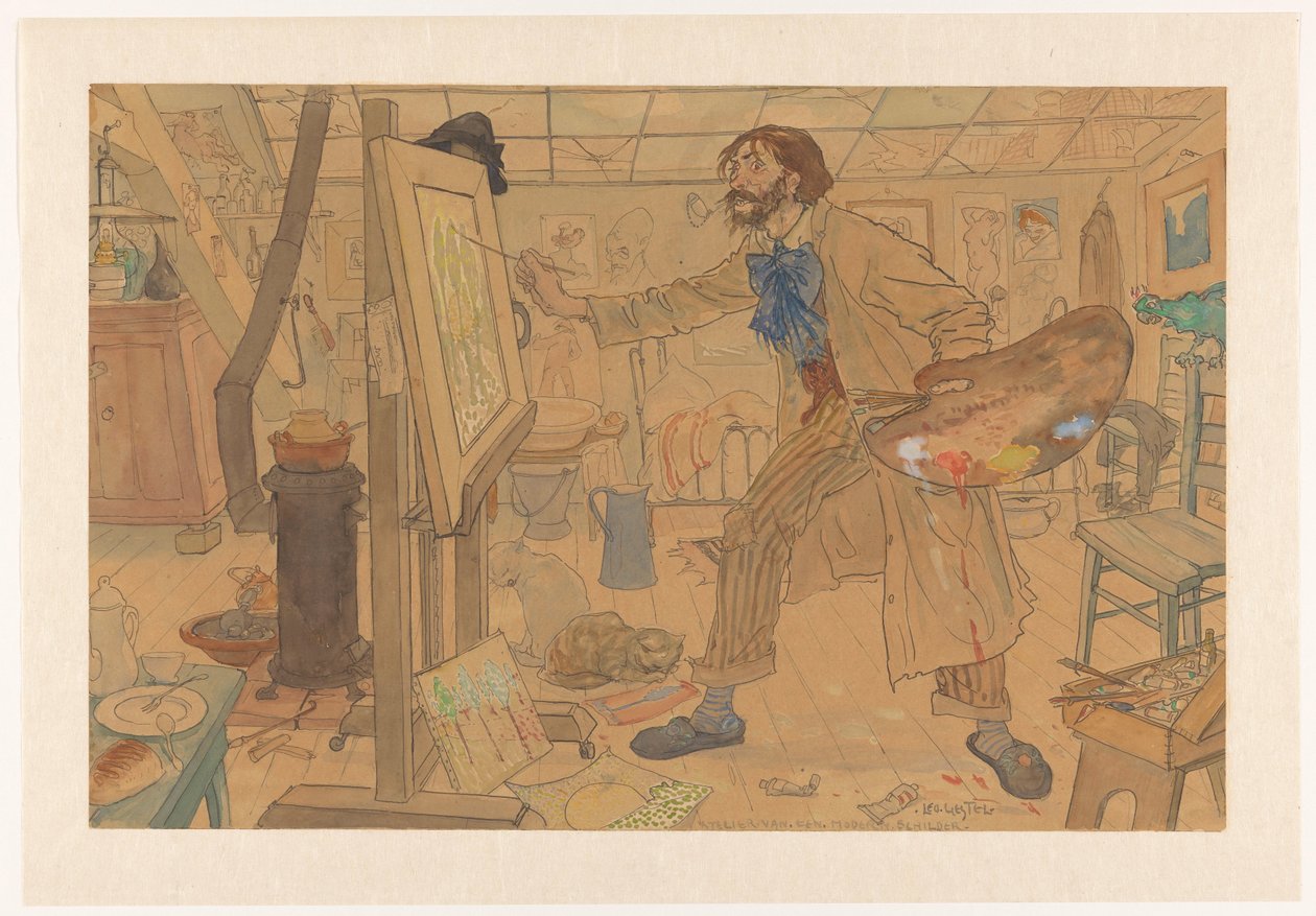 Studio av en moderne maler (original tittel på objekt) av Leo Gestel (signed by artist)