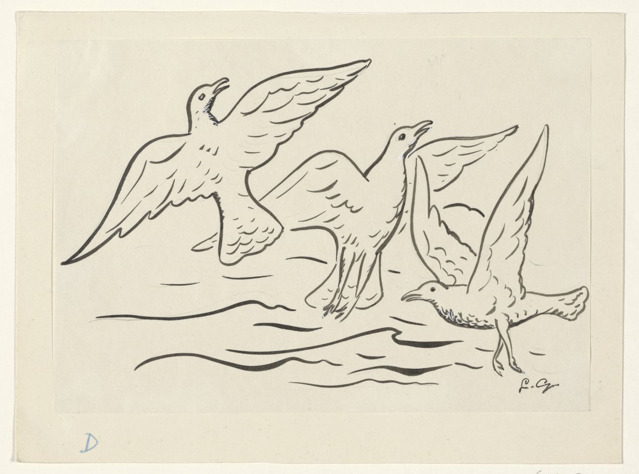 Tre fugler på himmelen over havet av Leo Gestel (signed by artist)