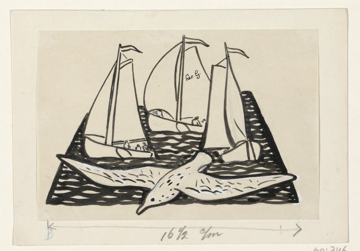 Tre seilskuter og en måke av Leo Gestel (signed by artist)