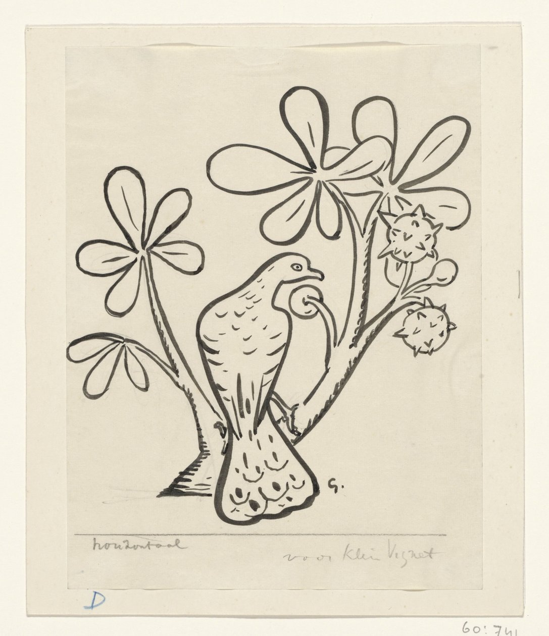Due på en gren av et kastanjetre av Leo Gestel (signed by artist)