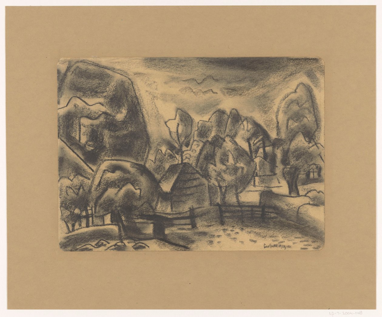 Landskap med gård blant trær av Leo Gestel (signed by artist)