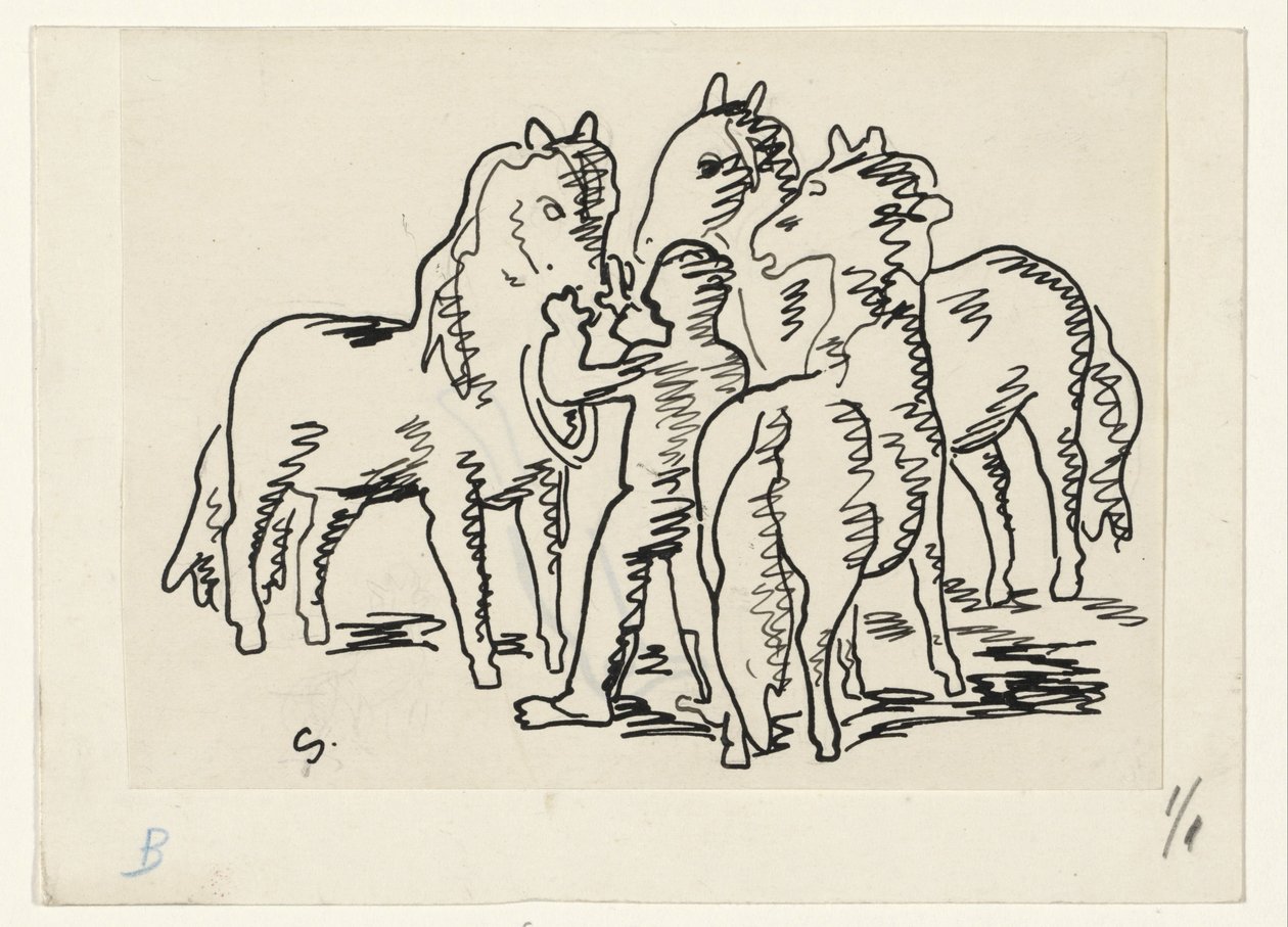 Mann med tre hester av Leo Gestel (signed by artist)
