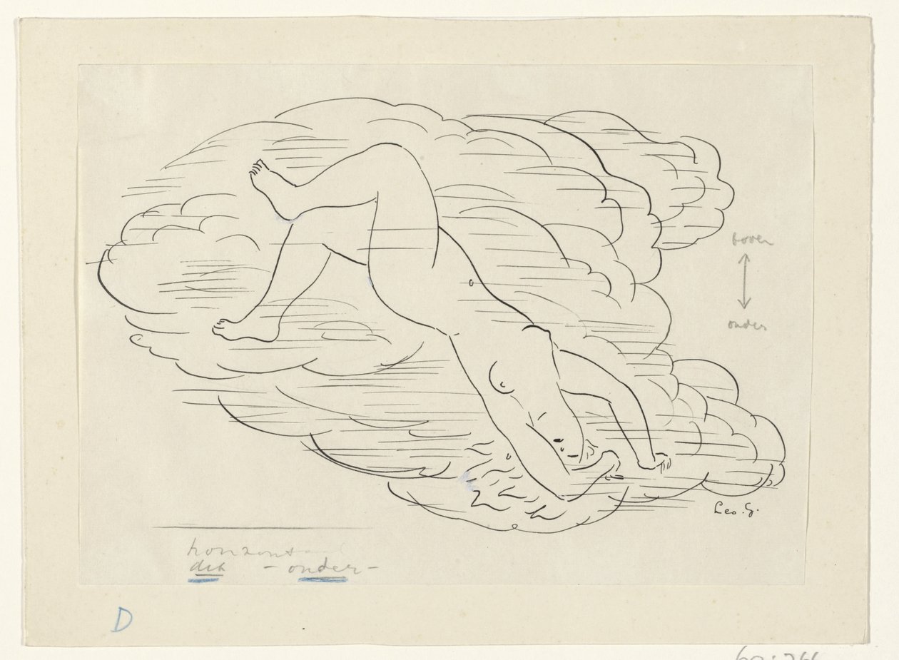 Naken kvinne i skyene av Leo Gestel (signed by artist)