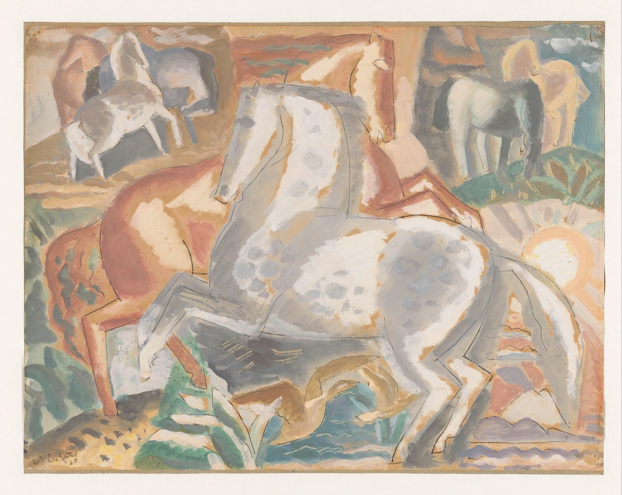 Hester i landskapet av Leo Gestel (signed by artist)