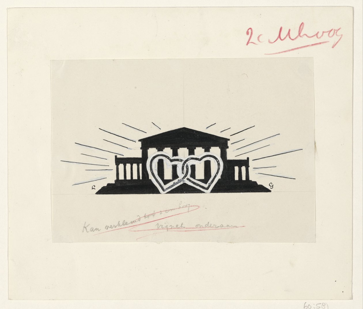 Tempel med to sammenføyde hjerter av Leo Gestel (signed by artist)