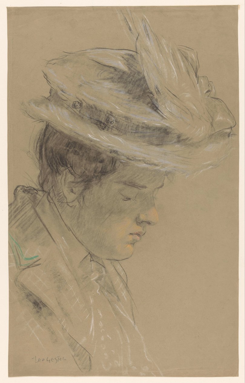 Kvinne med hatt, ser ned av Leo Gestel (signed by artist)