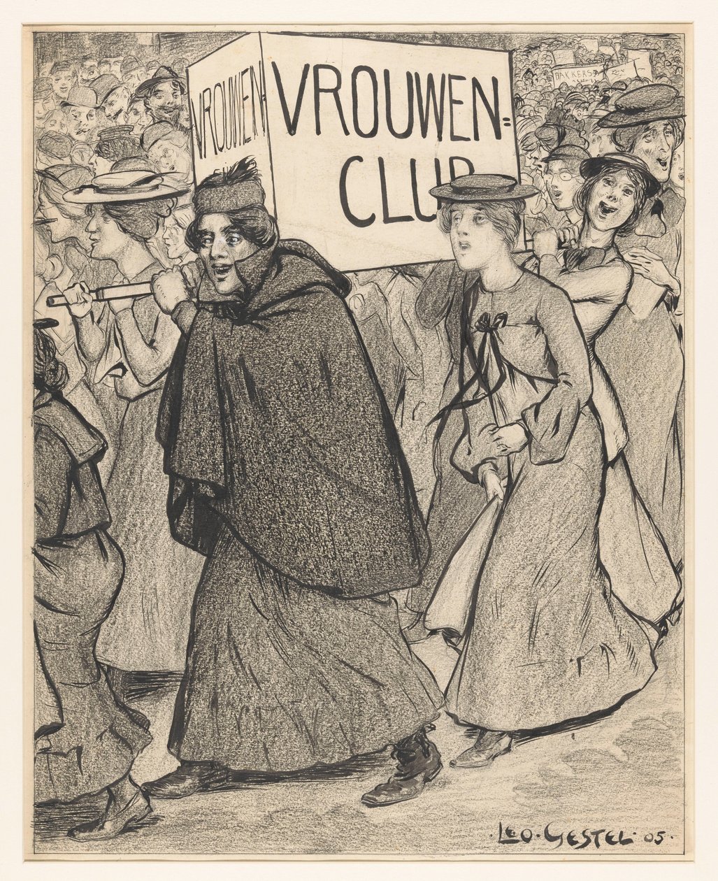 Kvinner i en sorority-parade av Leo Gestel (signed by artist)